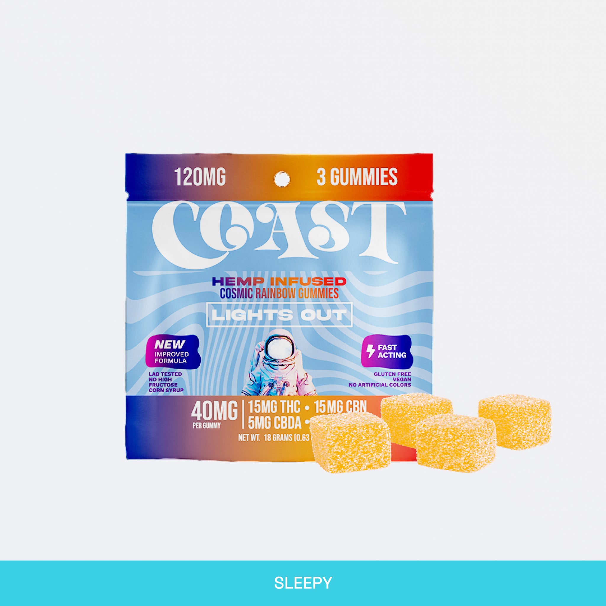CBN + THC Gummies for Sleep - Coast Hemp Infused Gummies - Lights Out 3pk