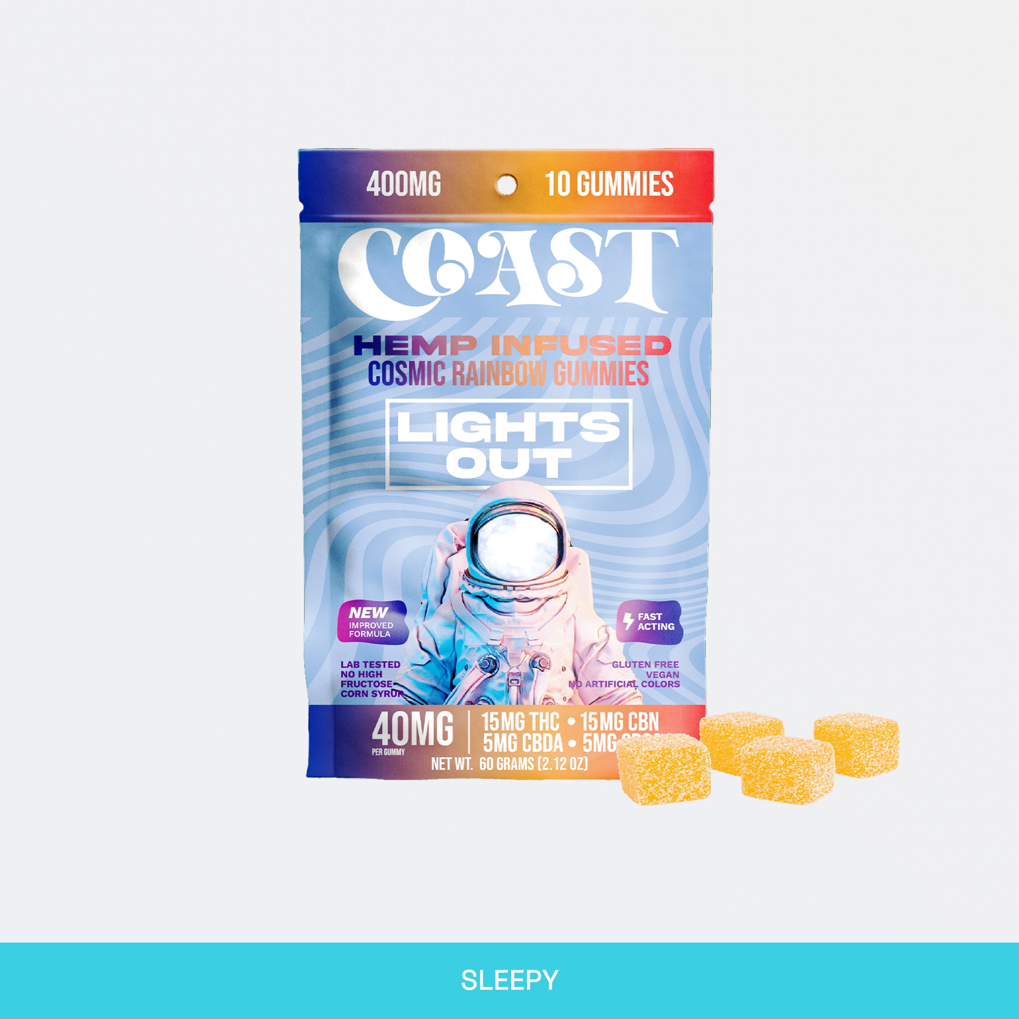 CBN + THC Gummies for Sleep - Coast Hemp Infused Gummies - Lights Out 10pk