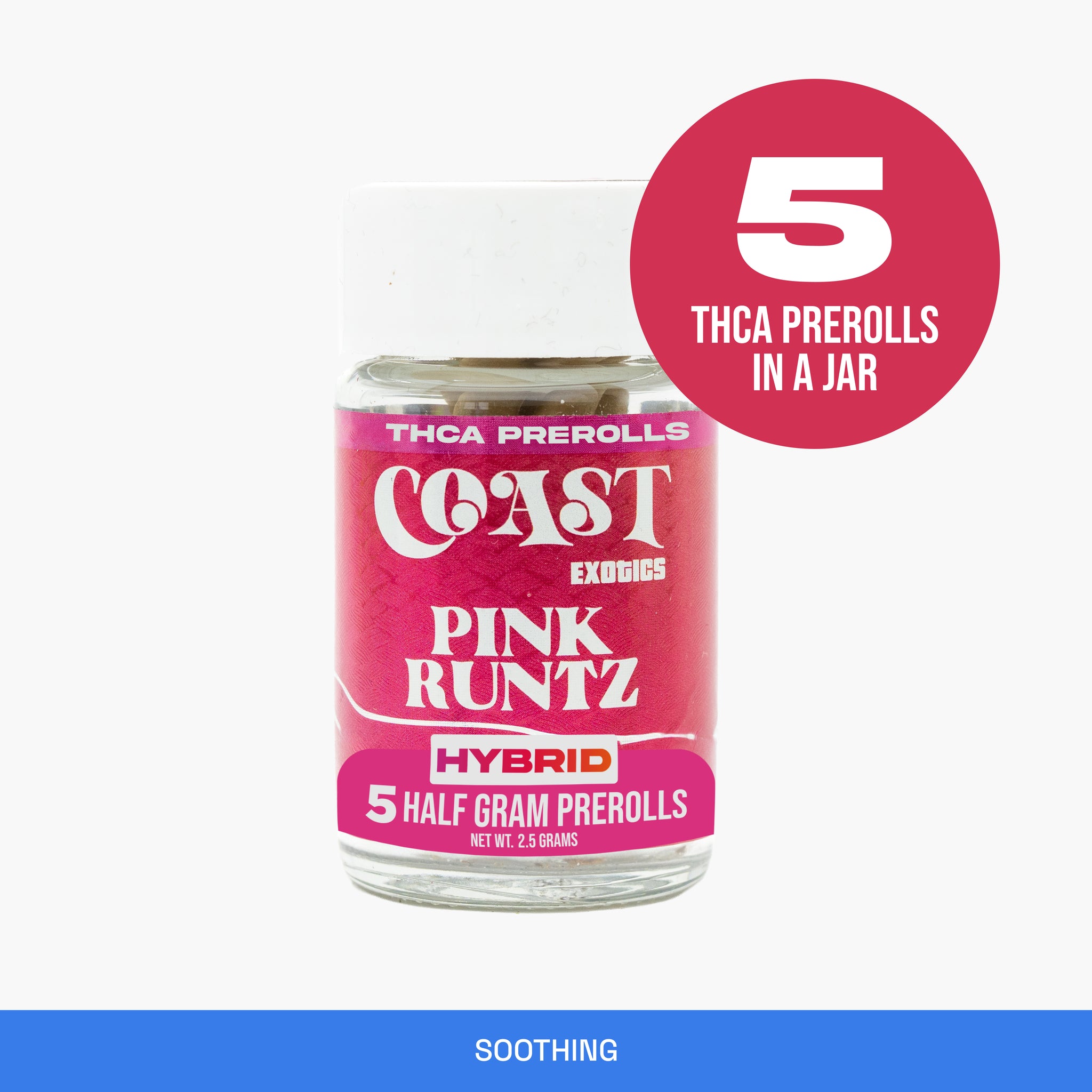 THCA Mini Prerolls - 0.5g Prerolls Kief Rolled - Pink Runtz 5pk