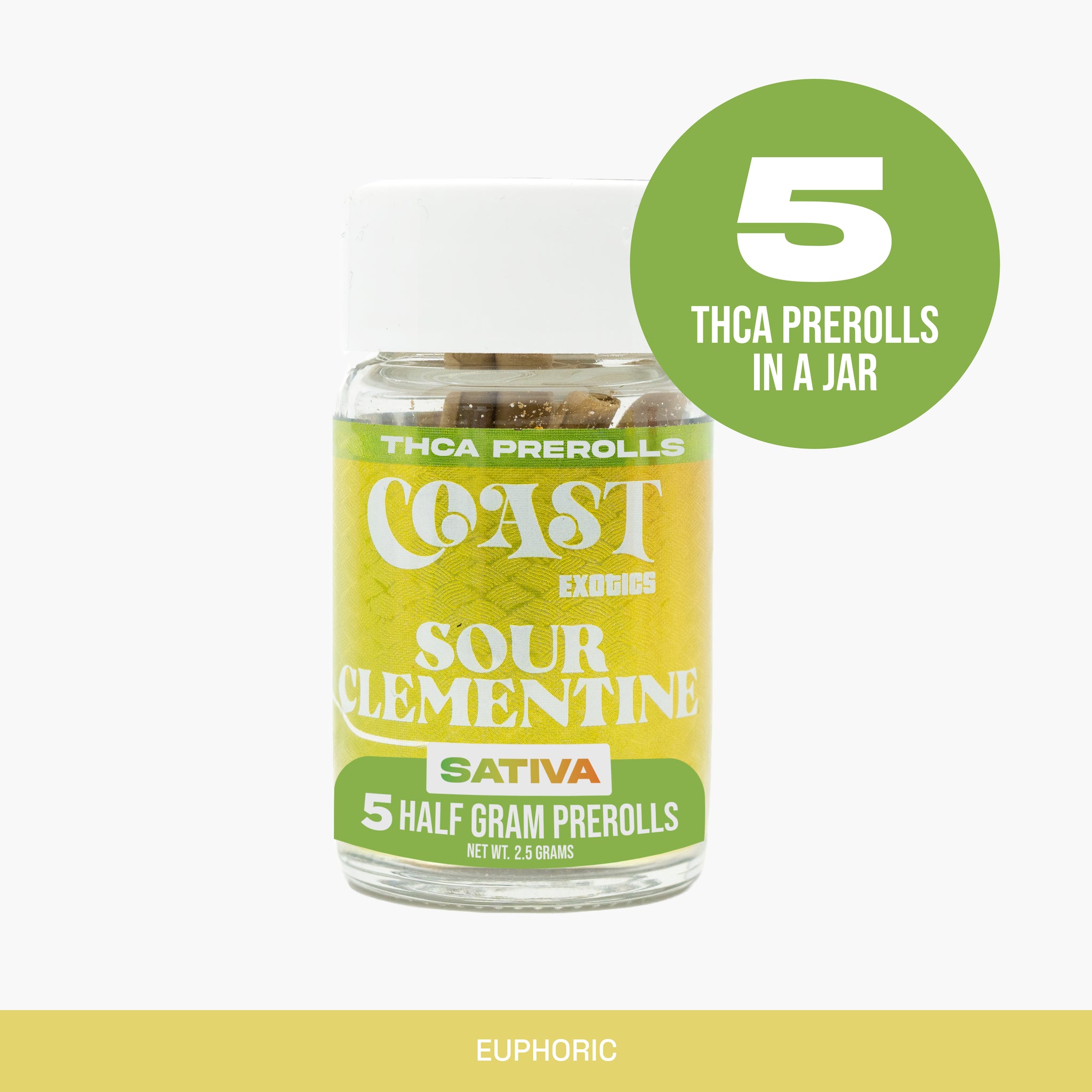 THCA Mini Prerolls - 0.5g Prerolls Kief Rolled - Sour Clementine 5pk