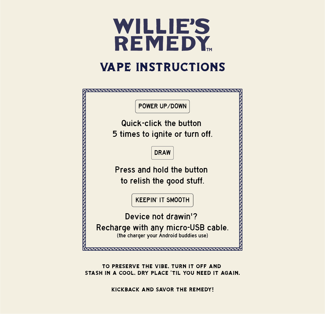 Willie's Remedy CBD Vape | Slumber | CBD+CBN Coast Smokes Willie's Remedy CBD Vape | Slumber | CBD+CBN Coast Smokes